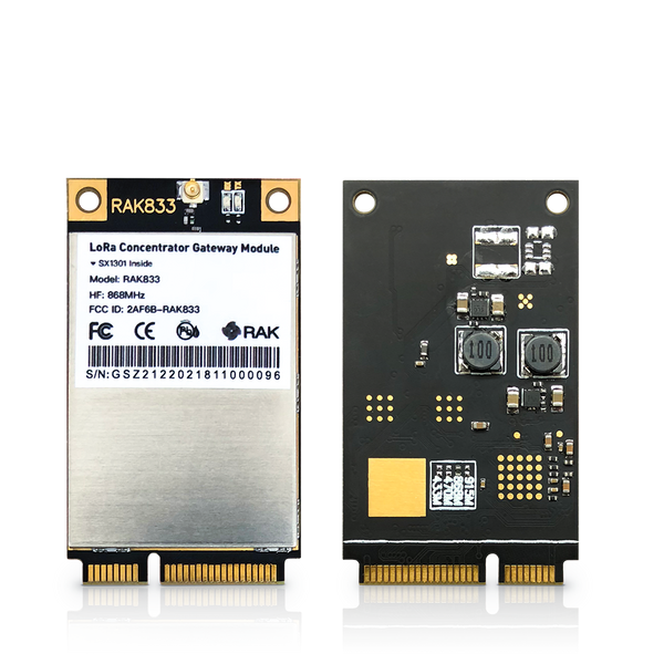 RAK833 LPWAN Gateway Concentrator Module: Fully-fledged LoRaWAN® concentrator in a compact mPCIe form factor.