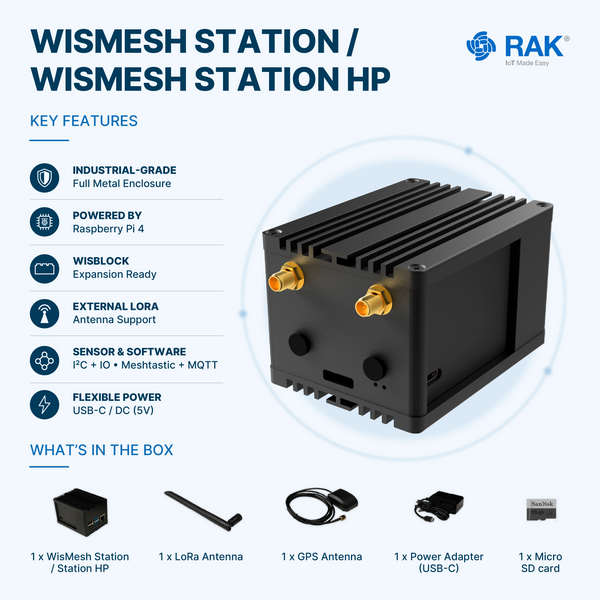 WisMesh Station/WisMesh Station HP | Raspberry Pi-based Meshtastic station with 22 dBm or 1W LoRa® options | RAK8622/RAK8623